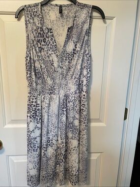 EUC Indigo & Lace Sleeveless V-Neck Animal Print Dress